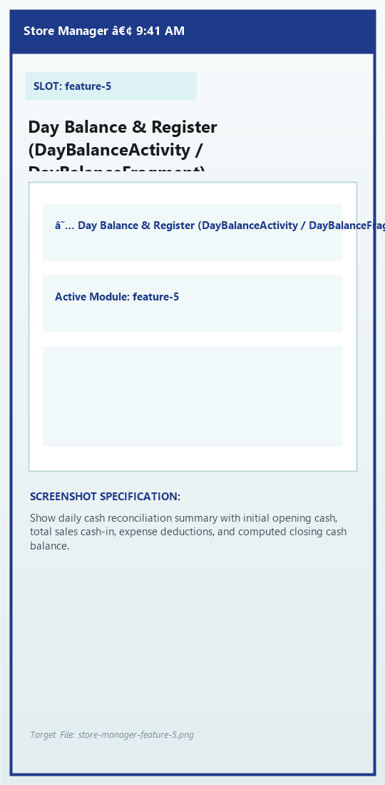 Day Balance & Register (DayBalanceActivity / DayBalanceFragment)